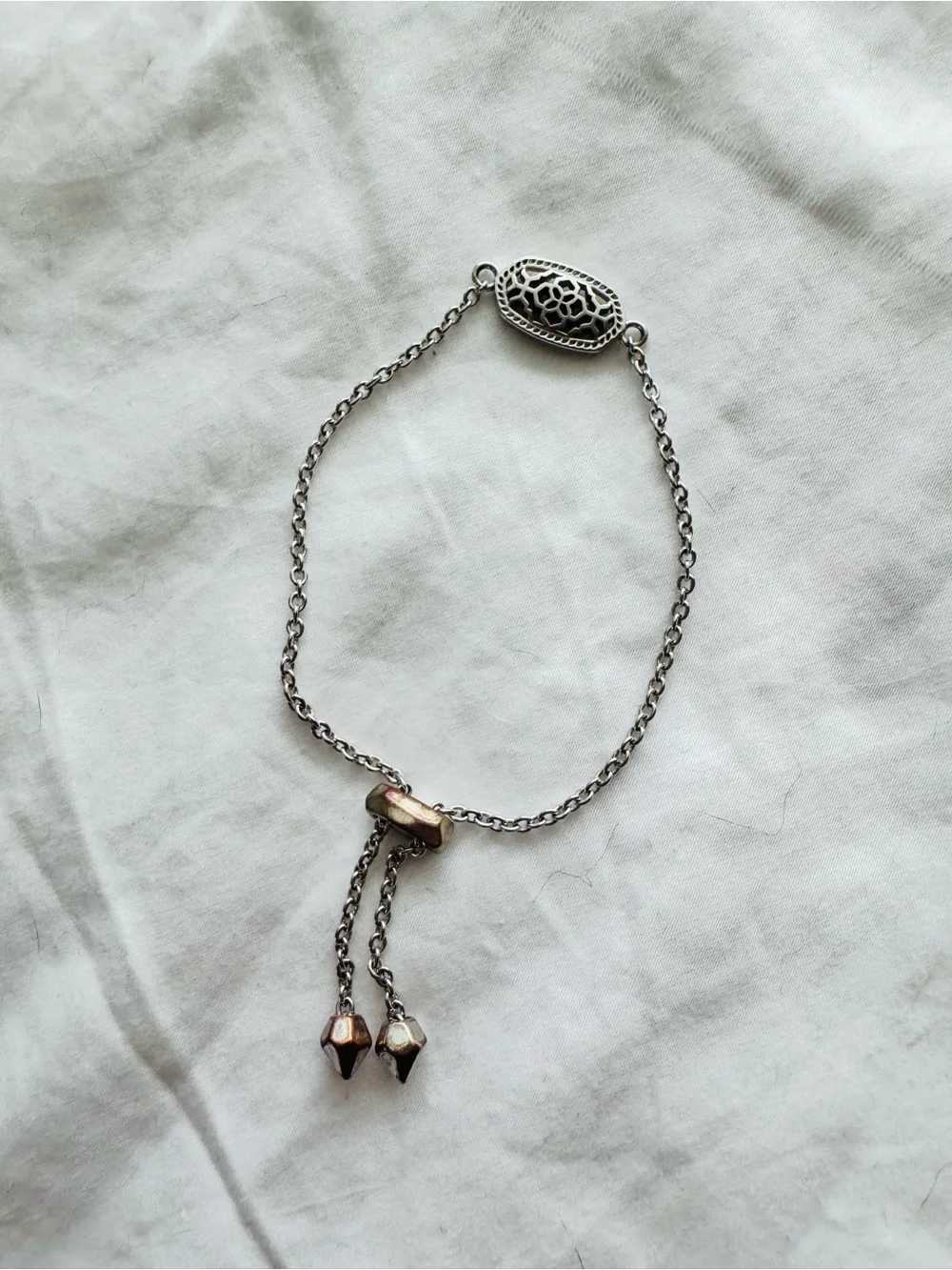 Kendra Scott Silver Filigree Slider Bracelet with Two-Tone Droplets